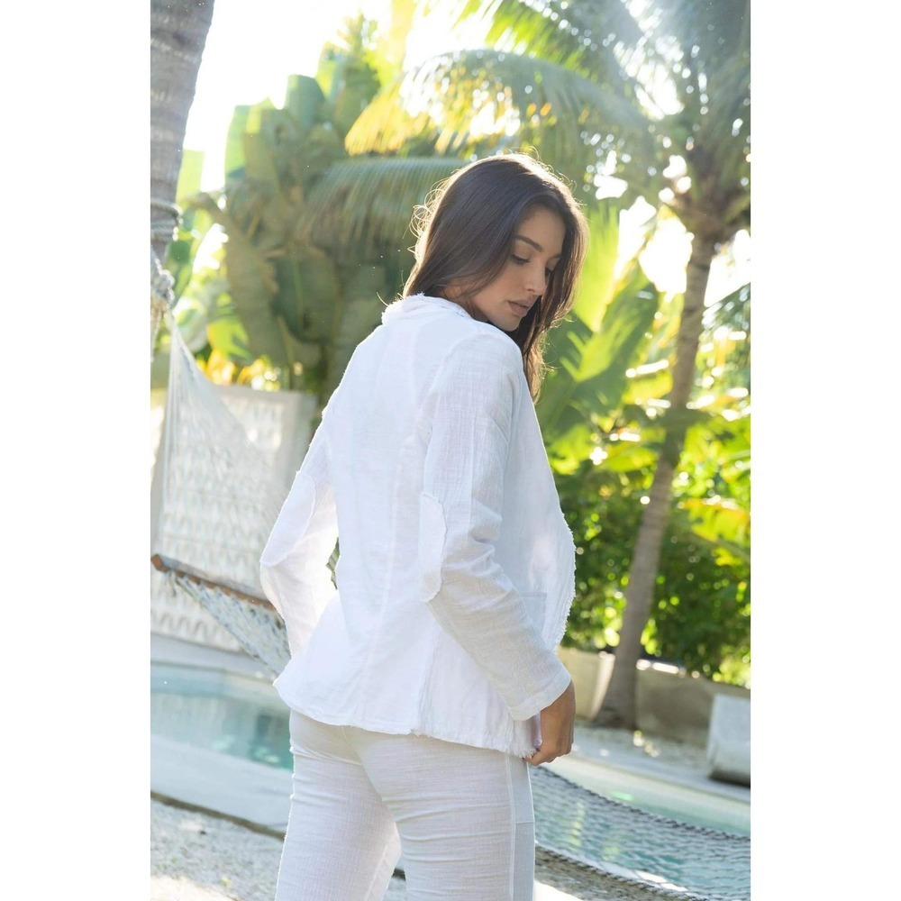 Blanco Gauze Jacket Womens S White 100% Cotton Raw Hem Elbow Patch Minimalist